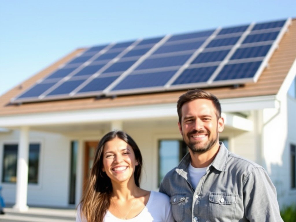 Painéis solares gerando energia sustentável em residência.