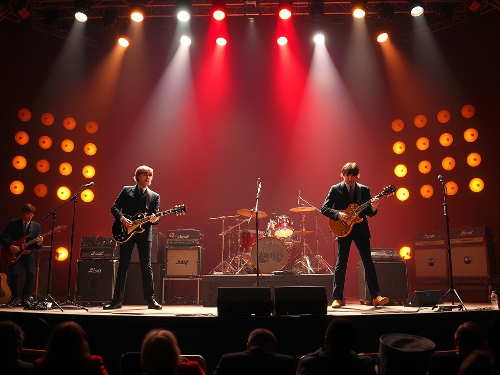 The Beatles se apresentando em um show histórico