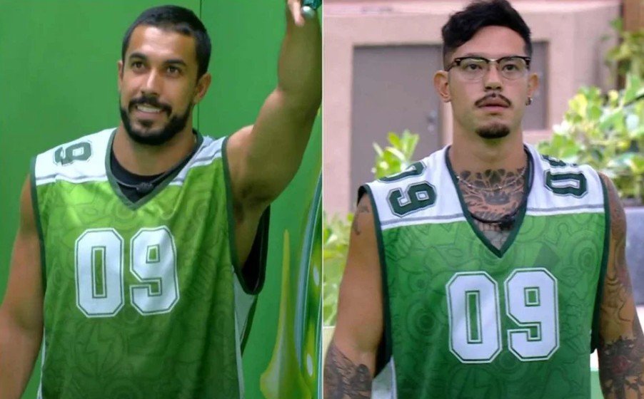 Maike e Gabriel comemorando a vitória na Prova do Líder do BBB 25.